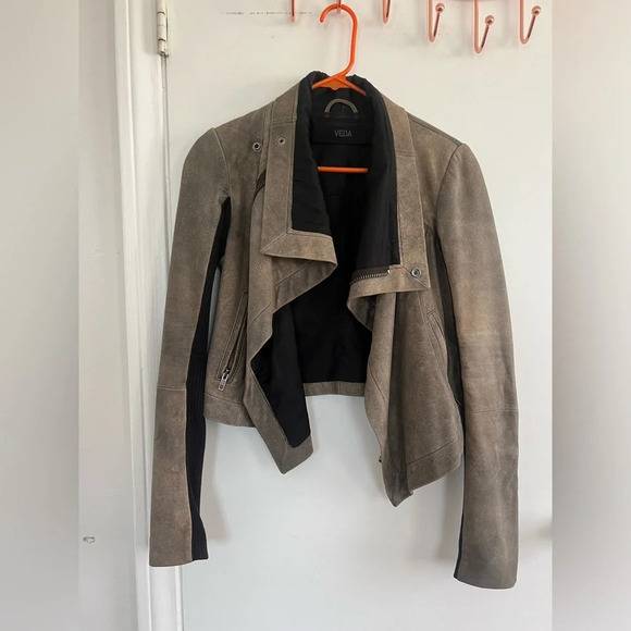 Veda Brown Speckled asymmetrical leather zip front jacket - Picture 1 of 8